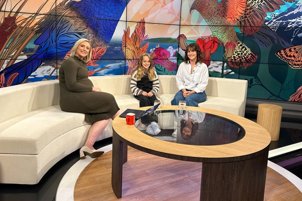 Isla and her mum Francesca on the Breakfast couch with host Anna Burn-Francis (left)