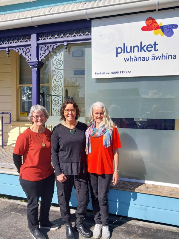 Plunket Nurse Lilian Jackson, Whānau Āwhina Plunket Chief Executive Fiona Kingsford and returning Plunket Nurse Kaye Foreman outside the Ormand Road clinic in Gisborne.