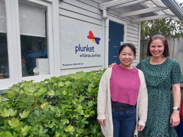 Whānau Āwhina Plunket Community Karitāne Stella Hsu (left) and Lactation Consultant Anita Lawakeli at the Meadowbank Family Centre