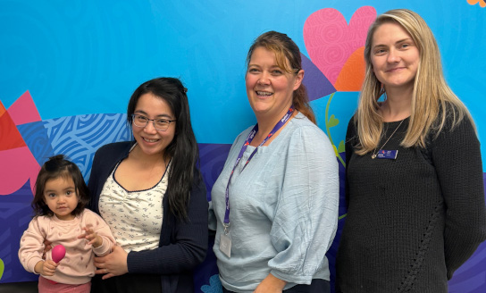 Mum Nancy with 18-month-old Hema, along with Clinical Leader Sian, and Plunket Nurse Christy Mum Nancy with 18-month-old Hema, along with Clinical Leader Sian, and Plunket Nurse Christy